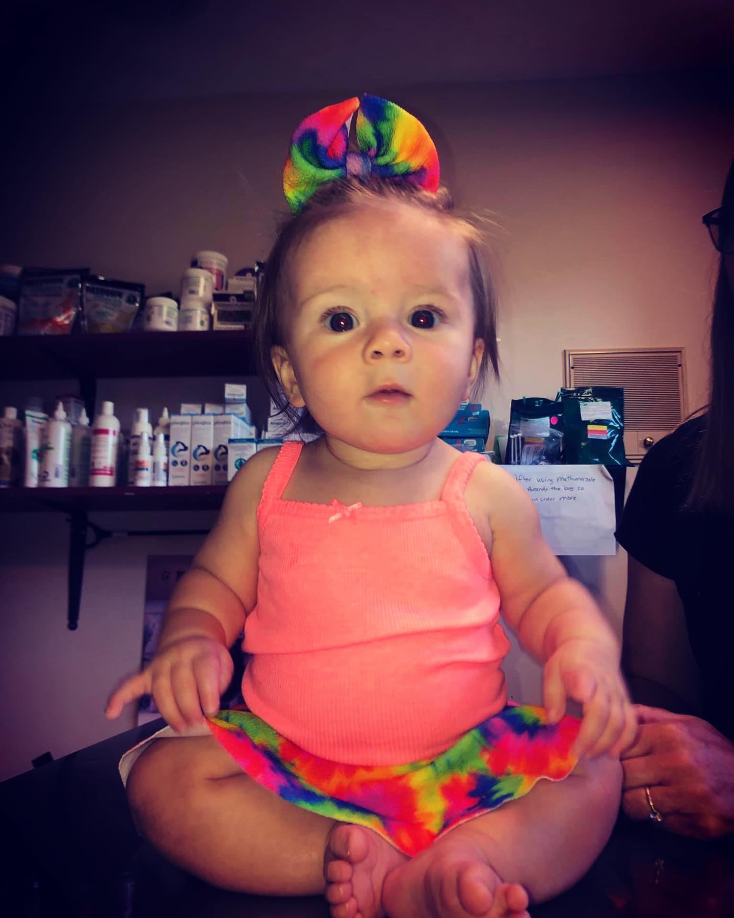 Emmersyn wearing her rainbow skirted bummies for her 1/2 birthday #babiesofinstagram #handmadewithlove #rainbows #smallshoplove